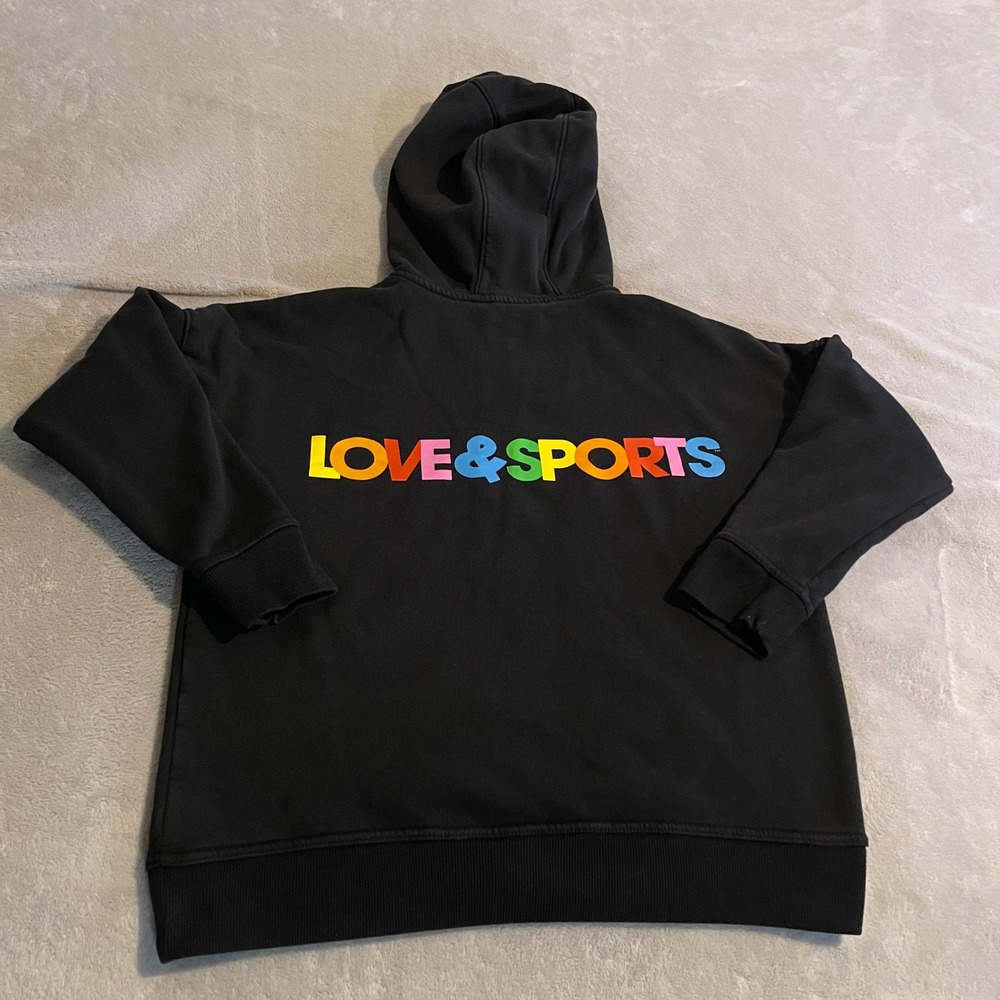 Love & Sports Womens XL Black Rainbow Logo Full Zip Hoodie Sweatshirt Cotton